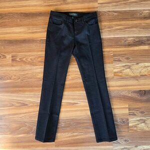 LRL Ralph Lauren Size 2P Modern Slim Black Sparkle Jeans Embroidered Gold Snake